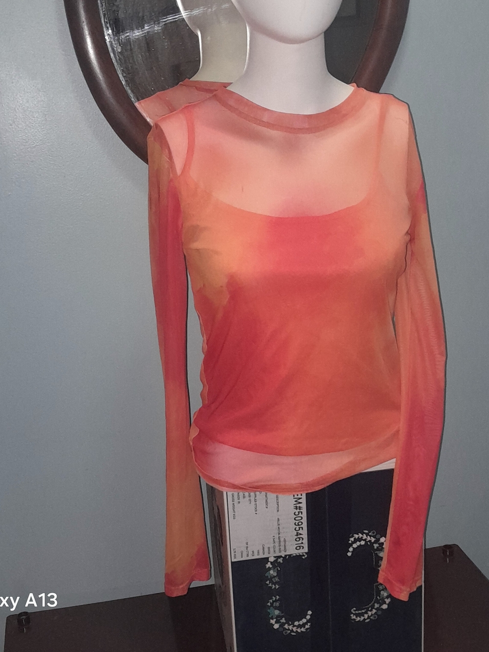 Sheer Orange Ombre Long-Sleeve Women's Top